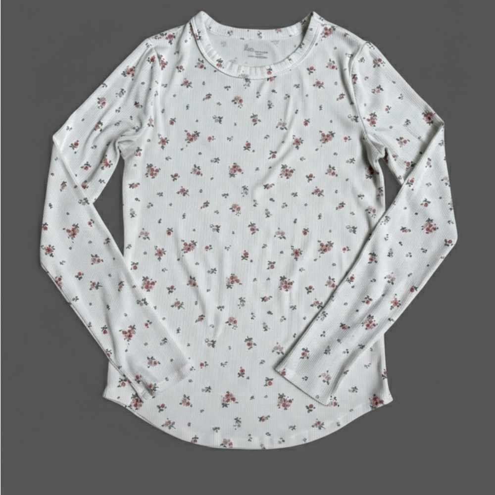 No Boundaries Women's Small Floral Ribbed Long Sleeve Top Coquette Y2K Basic